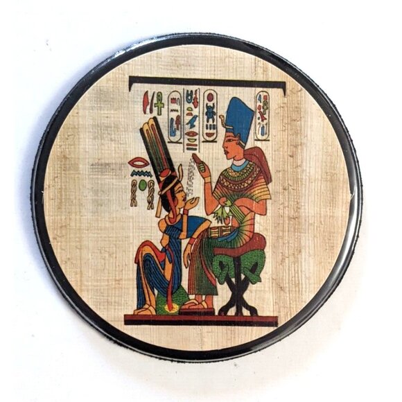 Box Of 6 VTG Papyrus Coaster Egyptian 4 In. Water Heat Resistant Lined Unused - Picture 9 of 10